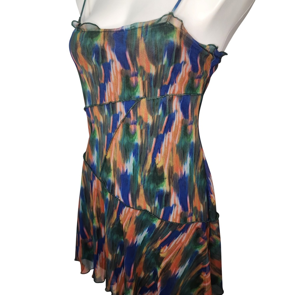 Urban Outfitters Moxie Mesh Multi-Colored Mini Slip‎ Dress Y2k Funky Aesthetic